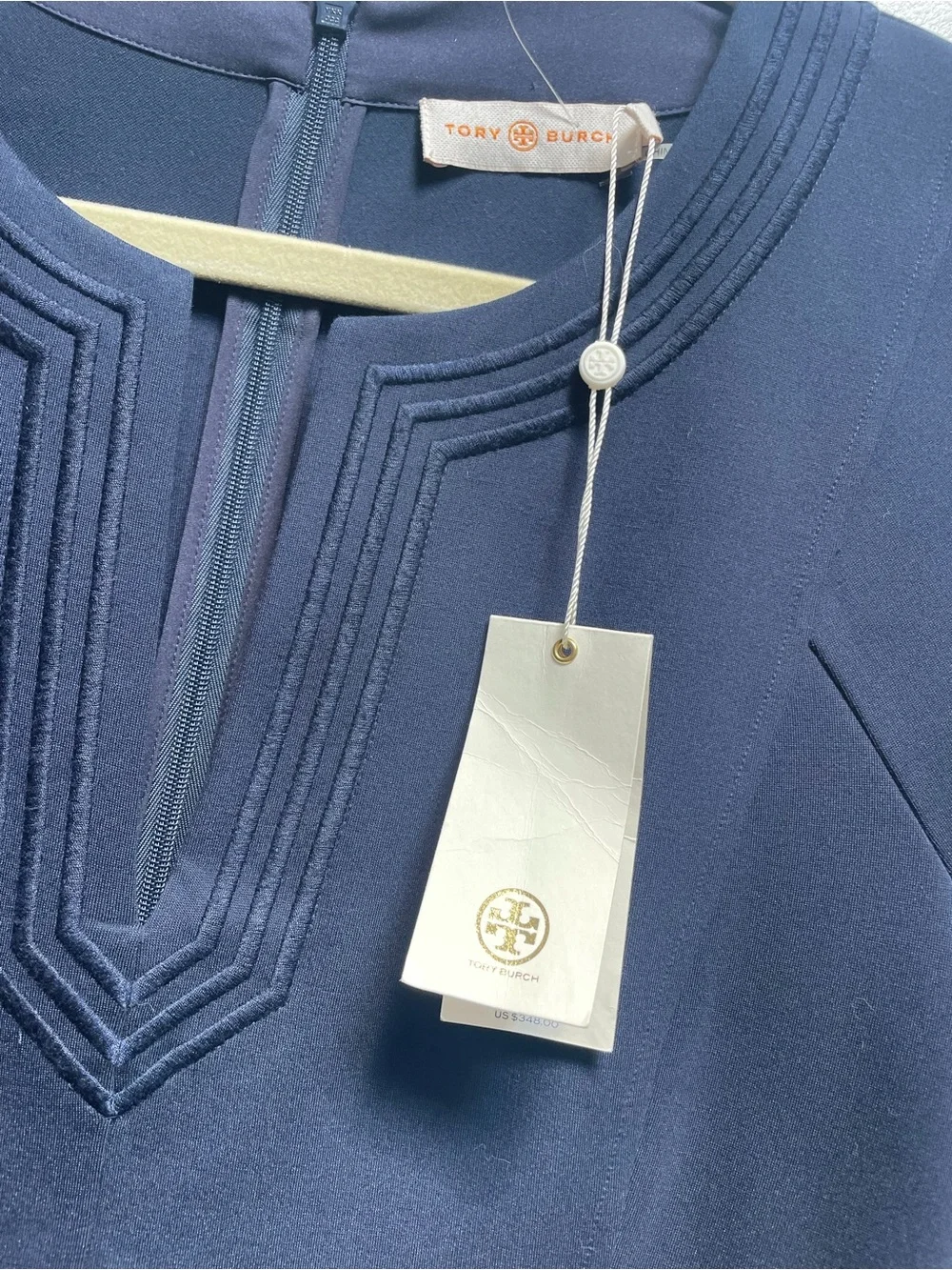 Tory Burch Jules Midi A-Line Dress Navy Blue Size S Short Sleeve Career